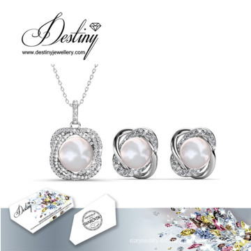Destino joyería cristal de Swarovski perla conjunto de colgante y pendientes